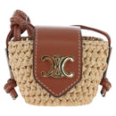 CELINE Mini Shoulder Pouch Raffia 2way Beige Gold Auth 204431M-13