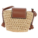 CELINE Mini Shoulder Pouch Raffia 2way Beige Gold Auth 204431M-2