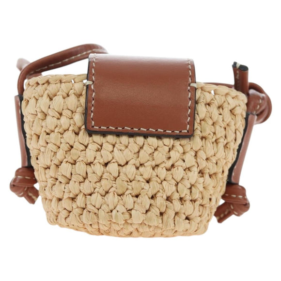 CELINE Mini Shoulder Pouch Raffia 2way Beige Gold Auth 204431M