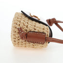 CELINE Mini Shoulder Pouch Raffia 2way Beige Gold Auth 204431M-4