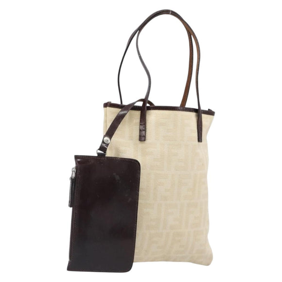 FENDI Zucca Canvas Hand Bag Ivory Gold Auth 204436