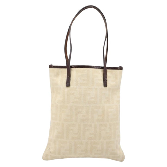 FENDI Zucca Canvas Hand Bag Ivory Gold Auth 204436