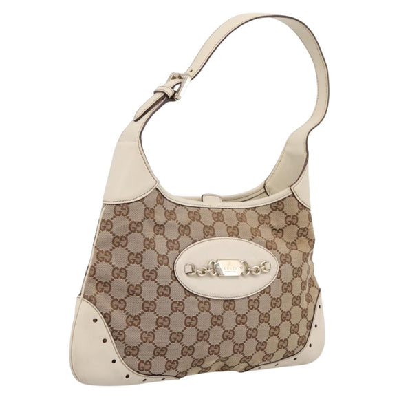 GUCCI GG Canvas Shoulder Bag Leather Beige Gold 145778 Auth 204438A