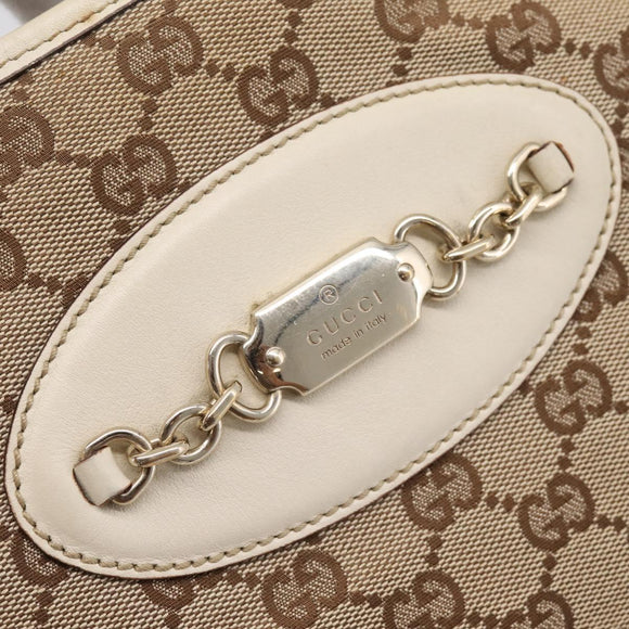 GUCCI GG Canvas Shoulder Bag Leather Beige Gold 145778 Auth 204438A