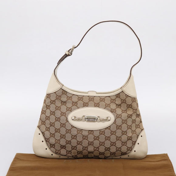 GUCCI GG Canvas Shoulder Bag Leather Beige Gold 145778 Auth 204438A