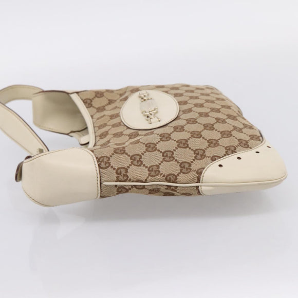 GUCCI GG Canvas Shoulder Bag Leather Beige Gold 145778 Auth 204438A