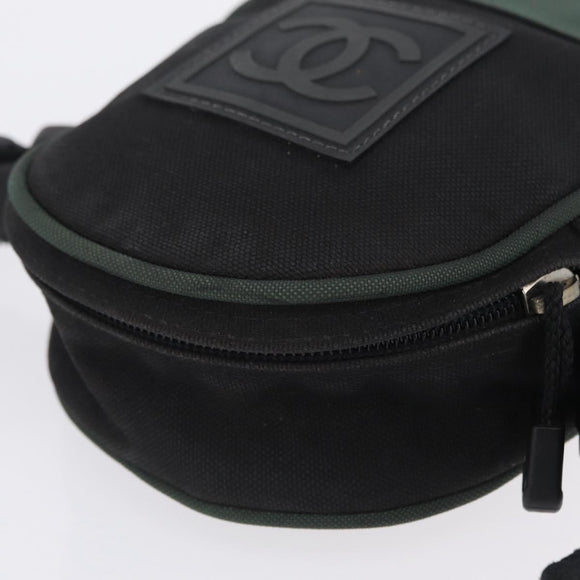 CHANEL Sports Line Shoulder Bag Canvas Khaki Silver CC Auth 204439