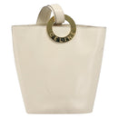 CELINE Circle Shoulder Bag Leather White Gold Auth 204441-13