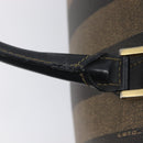 FENDI Pecan Canvas Hand Bag PVC Black Brown Auth 204451V-9
