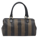 FENDI Pecan Canvas Hand Bag PVC Black Brown Auth 204451V-13