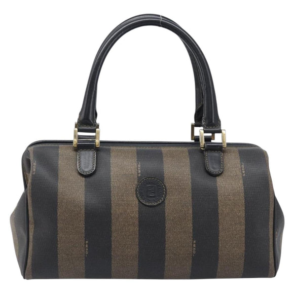 FENDI Pecan Canvas Hand Bag PVC Black Brown Auth 204451V