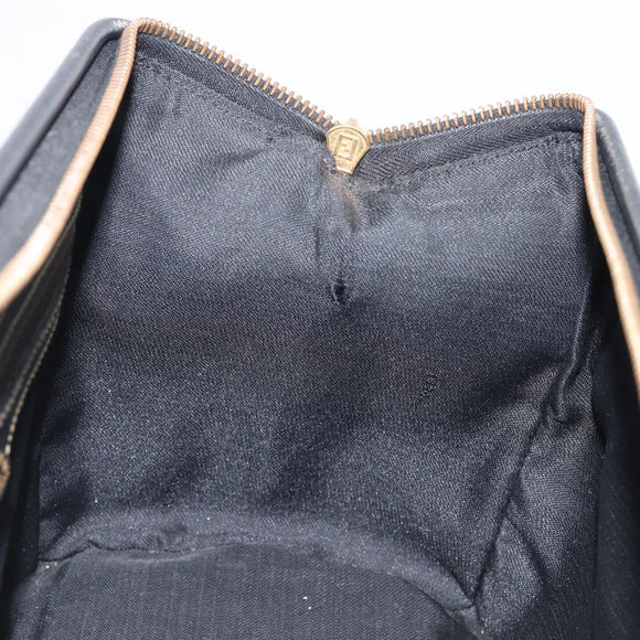 FENDI Pecan Canvas Hand Bag PVC Black Brown Auth 204451V