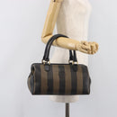 FENDI Pecan Canvas Hand Bag PVC Black Brown Auth 204451V-26