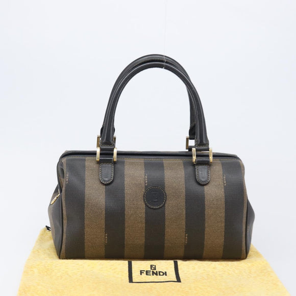 FENDI Pecan Canvas Hand Bag PVC Black Brown Auth 204451V