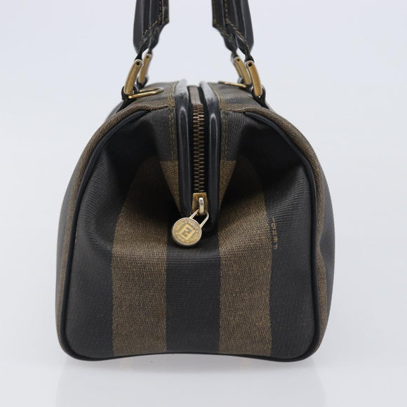 FENDI Pecan Canvas Hand Bag PVC Black Brown Auth 204451V