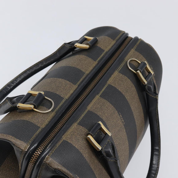 FENDI Pecan Canvas Hand Bag PVC Black Brown Auth 204451V