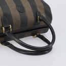 FENDI Pecan Canvas Hand Bag PVC Black Brown Auth 204451V-7