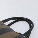 FENDI Pecan Canvas Hand Bag PVC Black Brown Auth 204451V-14