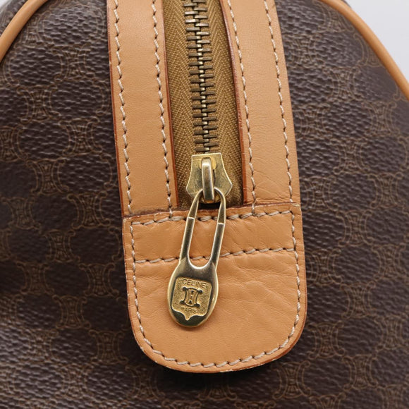 CELINE Macadam Canvas Boston Bag PVC Leather Brown Gold Auth 204457V