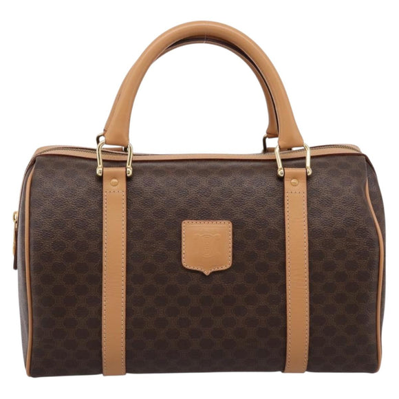 CELINE Macadam Canvas Boston Bag PVC Leather Brown Gold Auth 204457V