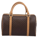 CELINE Macadam Canvas Boston Bag PVC Leather Brown Gold Auth 204457V-3