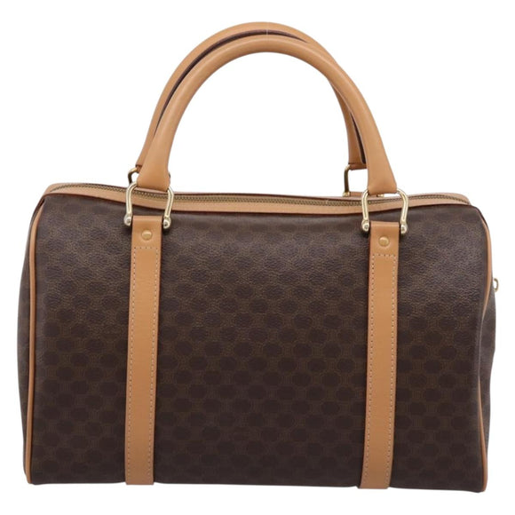 CELINE Macadam Canvas Boston Bag PVC Leather Brown Gold Auth 204457V