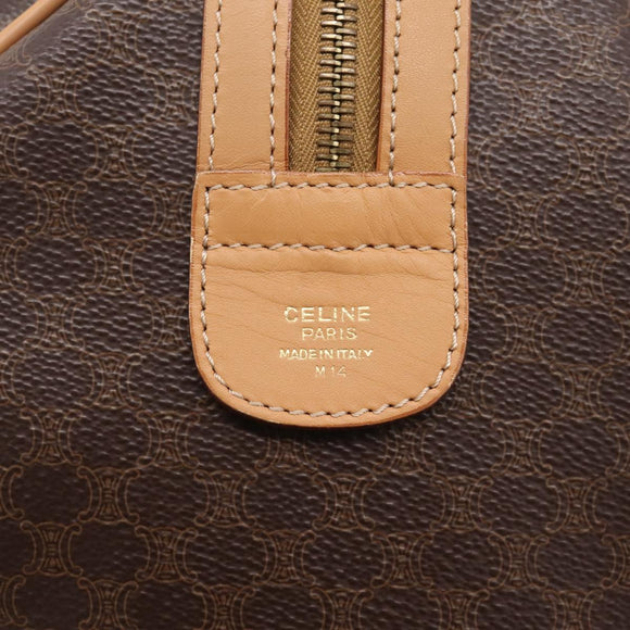 CELINE Macadam Canvas Boston Bag PVC Leather Brown Gold Auth 204457V