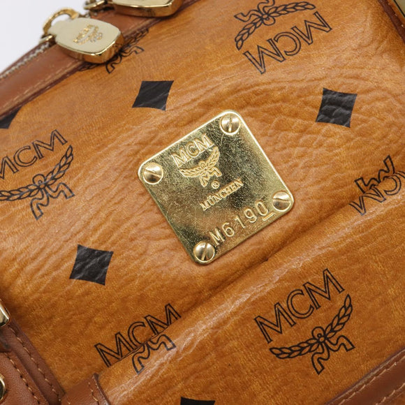 MCM Logogram Vicetos Boston Bag PVC Leather Brown Gold Auth 204458A