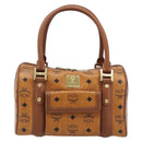 MCM Logogram Vicetos Boston Bag PVC Leather Brown Gold Auth 204458A-13