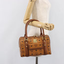 MCM Logogram Vicetos Boston Bag PVC Leather Brown Gold Auth 204458A-25