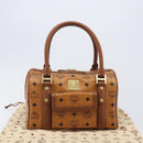 MCM Logogram Vicetos Boston Bag PVC Leather Brown Gold Auth 204458A-12