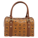 MCM Logogram Vicetos Boston Bag PVC Leather Brown Gold Auth 204458A-2