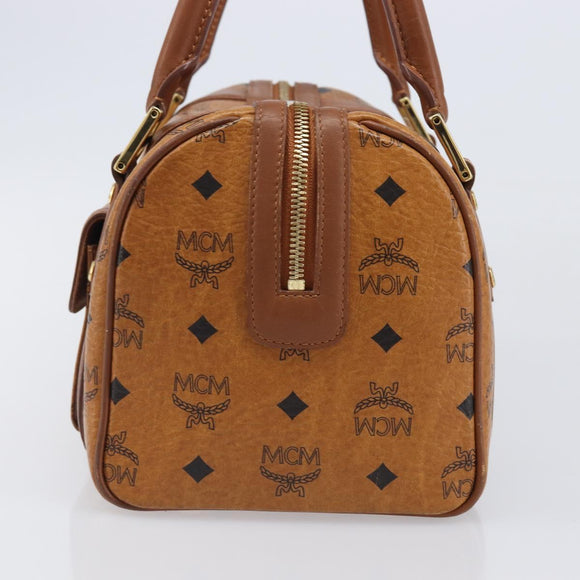 MCM Logogram Vicetos Boston Bag PVC Leather Brown Gold Auth 204458A