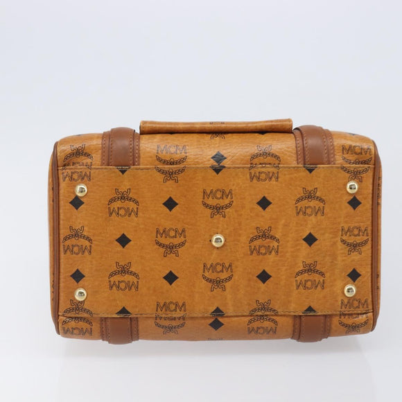 MCM Logogram Vicetos Boston Bag PVC Leather Brown Gold Auth 204458A
