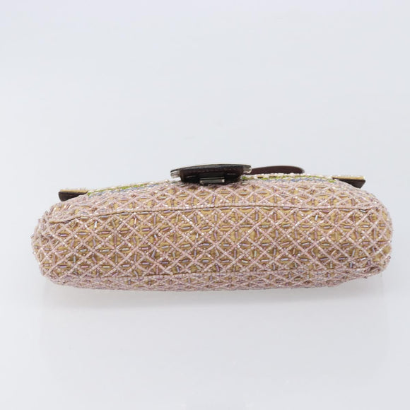 FENDI Mamma Baguette Shoulder Bag beads Pink Silver Auth 204490SM