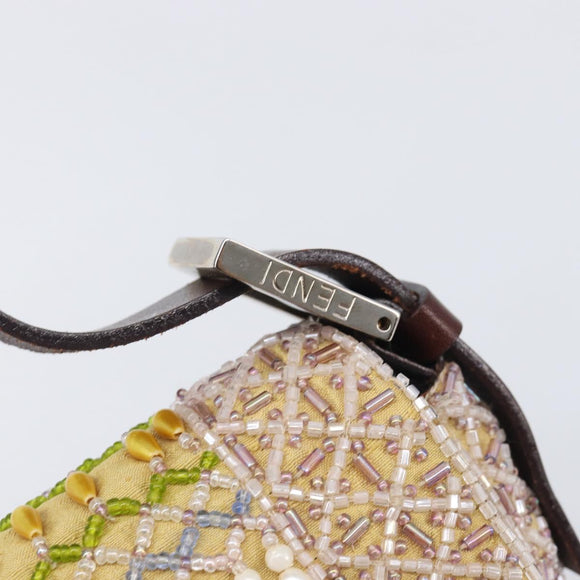 FENDI Mamma Baguette Shoulder Bag beads Pink Silver Auth 204490SM