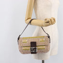 FENDI Mamma Baguette Shoulder Bag beads Pink Silver Auth 204490SM-29