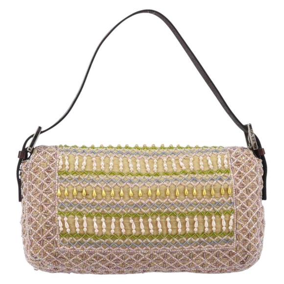 FENDI Mamma Baguette Shoulder Bag beads Pink Silver Auth 204490SM
