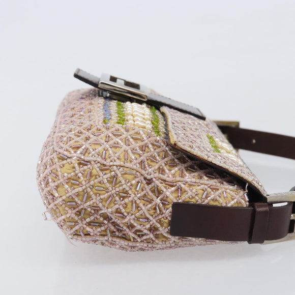 FENDI Mamma Baguette Shoulder Bag beads Pink Silver Auth 204490SM