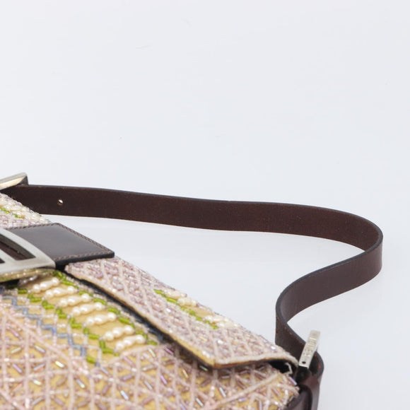 FENDI Mamma Baguette Shoulder Bag beads Pink Silver Auth 204490SM