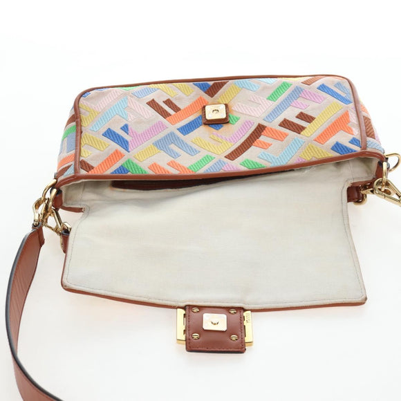 FENDI Zucca Canvas Mamma Baguette Shoulder Bag 2way Multicolor Gold Auth 204491V