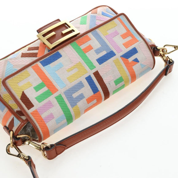 FENDI Zucca Canvas Mamma Baguette Shoulder Bag 2way Multicolor Gold Auth 204491V