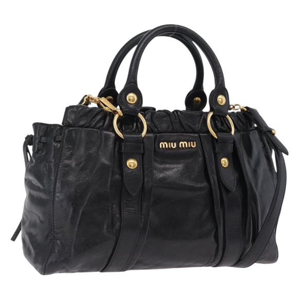 Miu Miu Hand Bag Leather 2way Black Gold Auth 204493M
