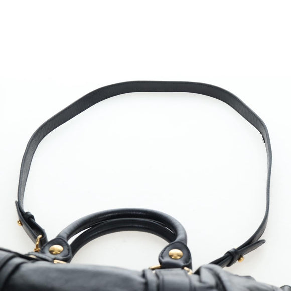 Miu Miu Hand Bag Leather 2way Black Gold Auth 204493M
