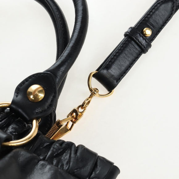 Miu Miu Hand Bag Leather 2way Black Gold Auth 204493M