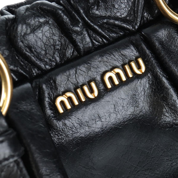 Miu Miu Hand Bag Leather 2way Black Gold Auth 204493M