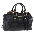 Miu Miu Hand Bag Leather 2way Black Gold Auth 204493M-1