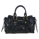 Miu Miu Hand Bag Leather 2way Black Gold Auth 204493M-13