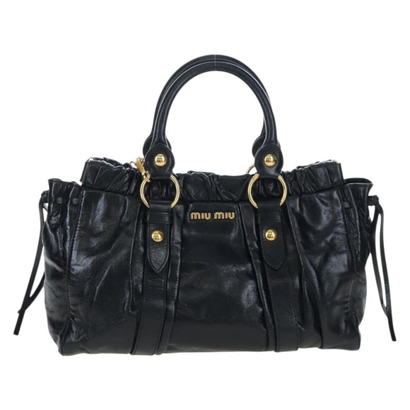 Miu Miu Hand Bag Leather 2way Black Gold Auth 204493M