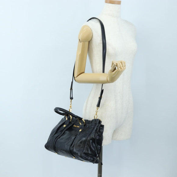 Miu Miu Hand Bag Leather 2way Black Gold Auth 204493M